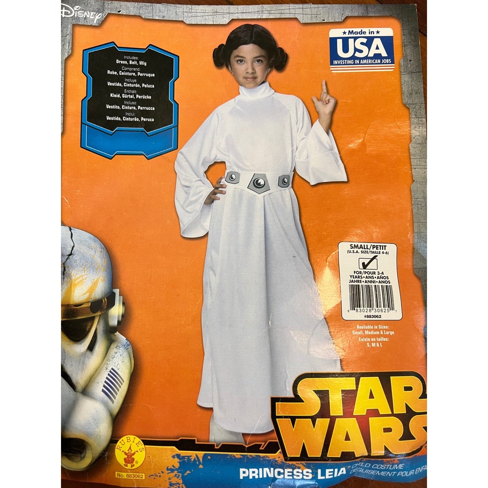 Star Wars Princess Leia Costume Kids Small 4-6 Dress Belt Wig Rubies 883062